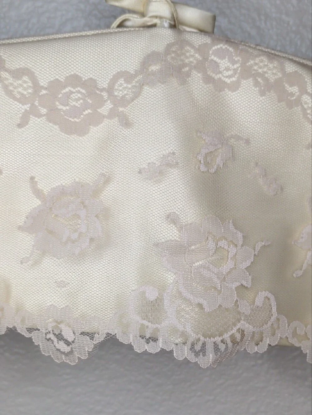 Vintage 60s I Magnin Ivory Lace Satin Hanger Wedding Dress Formal